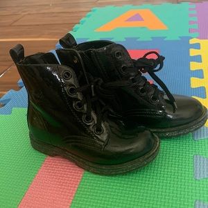 Black with glitter soles, toddler combat boots